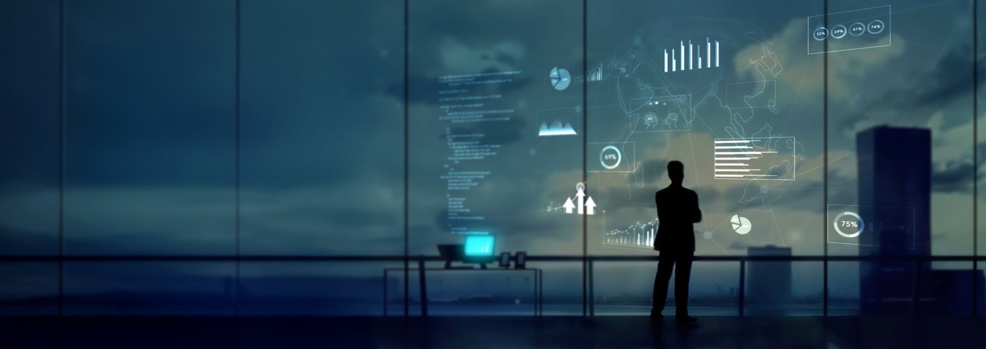 Líder empresarial mirando hacia el futuro