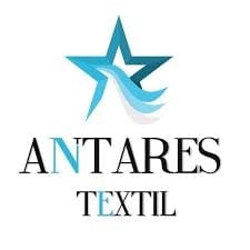 Antares Textil logo featuring a blue star with flowing wave design and company name