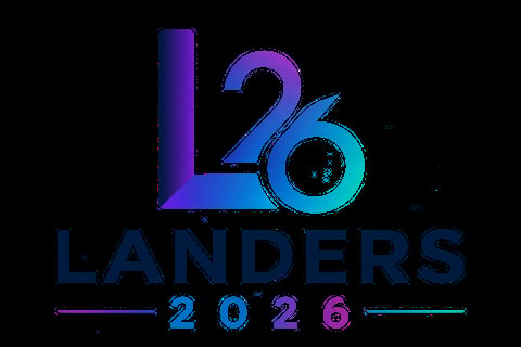 L26 LANDERS 2026 logo with gradient blue and purple colors on black background