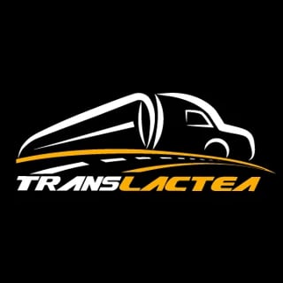 TransLactea logo featuring a white truck silhouette with a yellow and black text design on black background