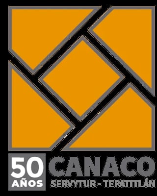 50 AÑOS anniversary logo with geometric orange and white diamond pattern design